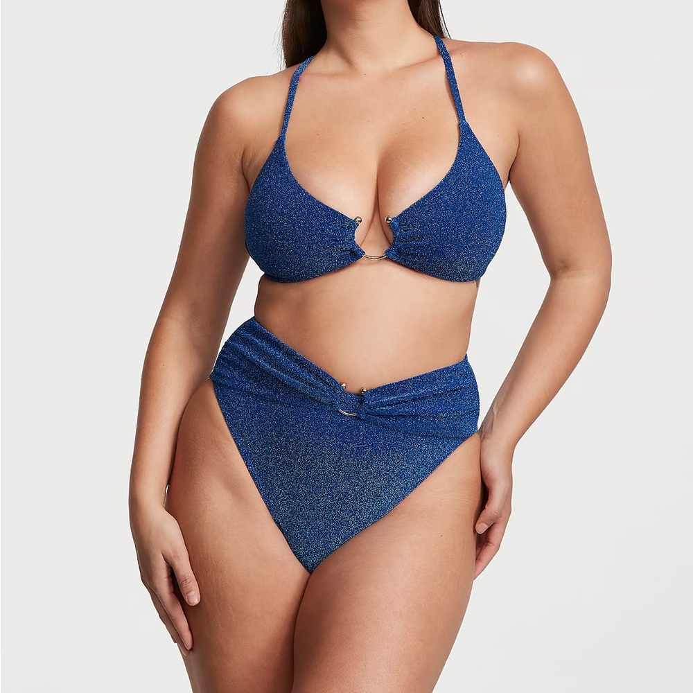 Victorias Secret Blue Shimmer Bikini Top and Bottom - Size Medium